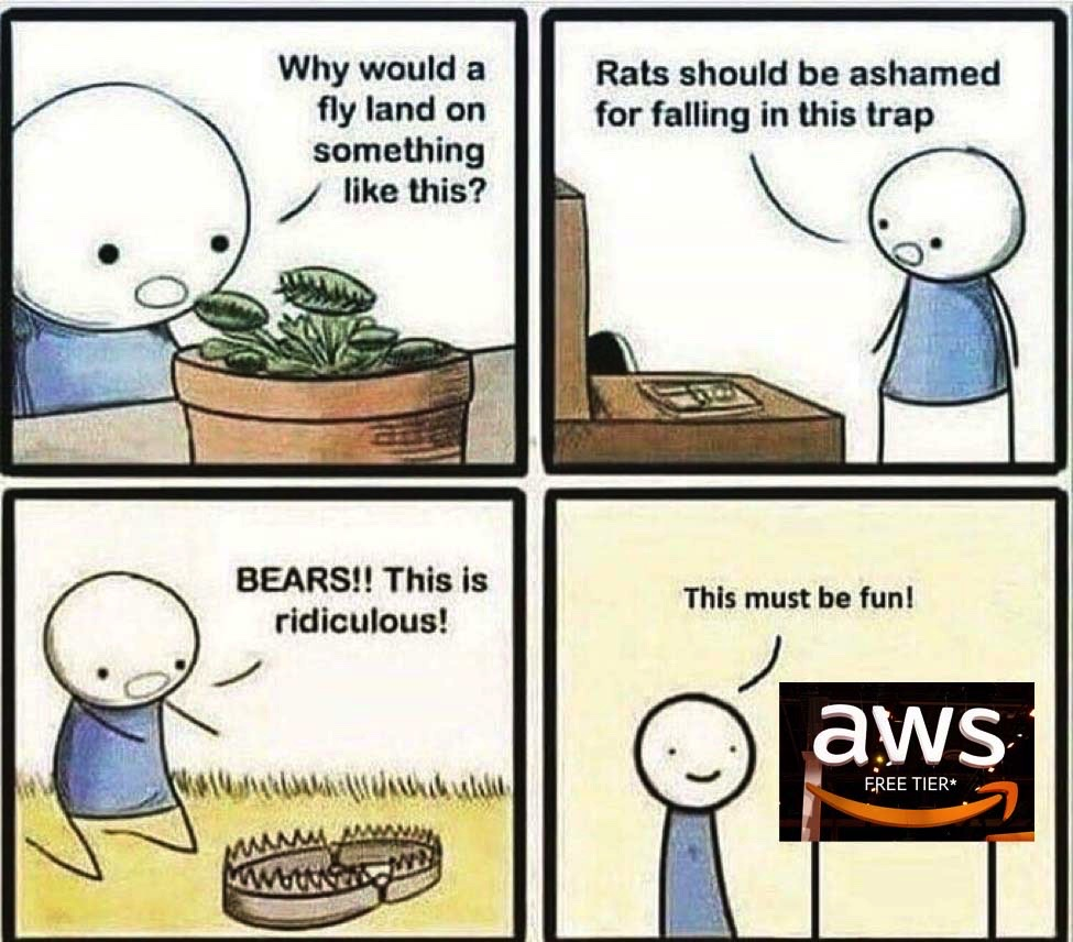 aws meme, bear trap, fly trap